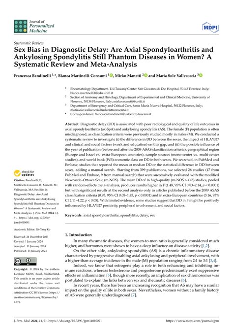 francesca bandinelli|Sex Bias in Diagnostic Delay: Are Axial Spondyloarthritis and ...